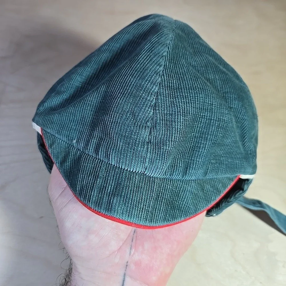 VTG Kids Teal Corduroy Ear Flap Winter Ski Cap Lined Chin Strap Rare Germany 60s